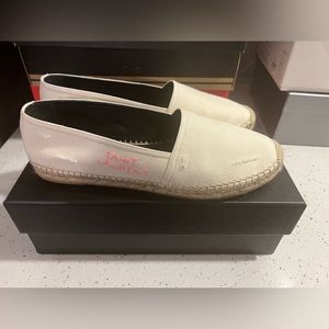 NIB Saint Laurent Logo Embroidery Espadrilles Cream & Pink EUR 40